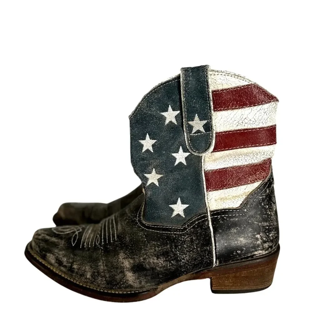 Roper Women’s American Flag Cowboy Boots Size 7 Leather Western Pull-On - Picture 3 of 8